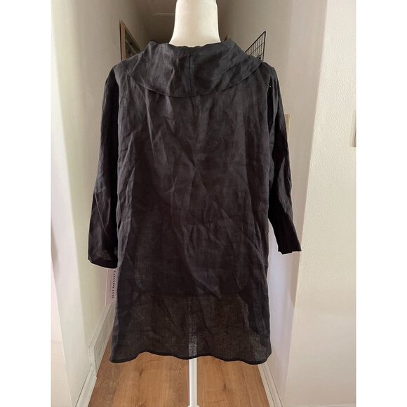 NWT Caroline Rose Women's Black 100% Linen Tunic Top - Picture 3 of 6